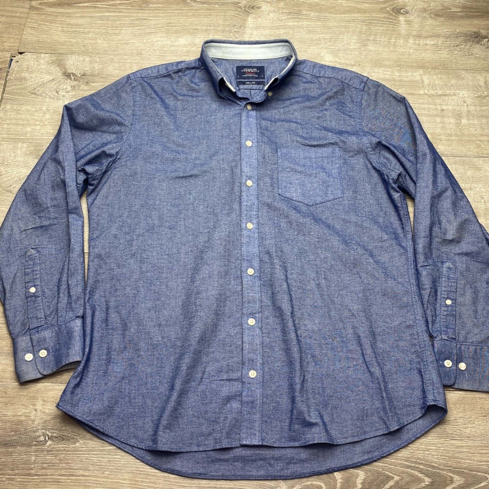 Charles Tyrwhitt Shirt Mens L Slim Fit Cotton Blue Button Down Weekend 13514